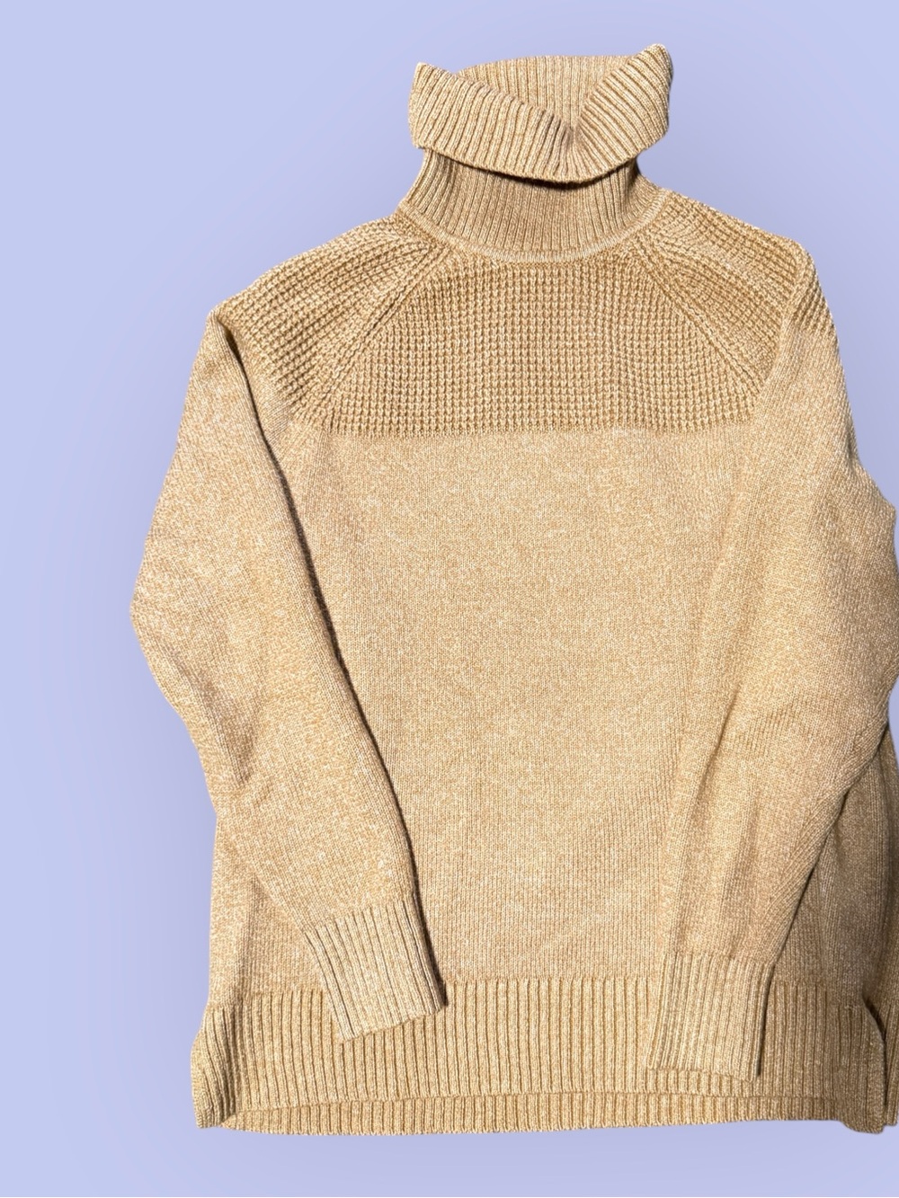 L.L. Bean Women’s Tan Turtleneck Sweater - Textured Yoke